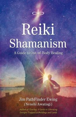 Paperback book titled "Reiki Shamanism: A Guide to Out-Of-Body Healing" by Findhorn Press, showing the cover with mystical artwork.