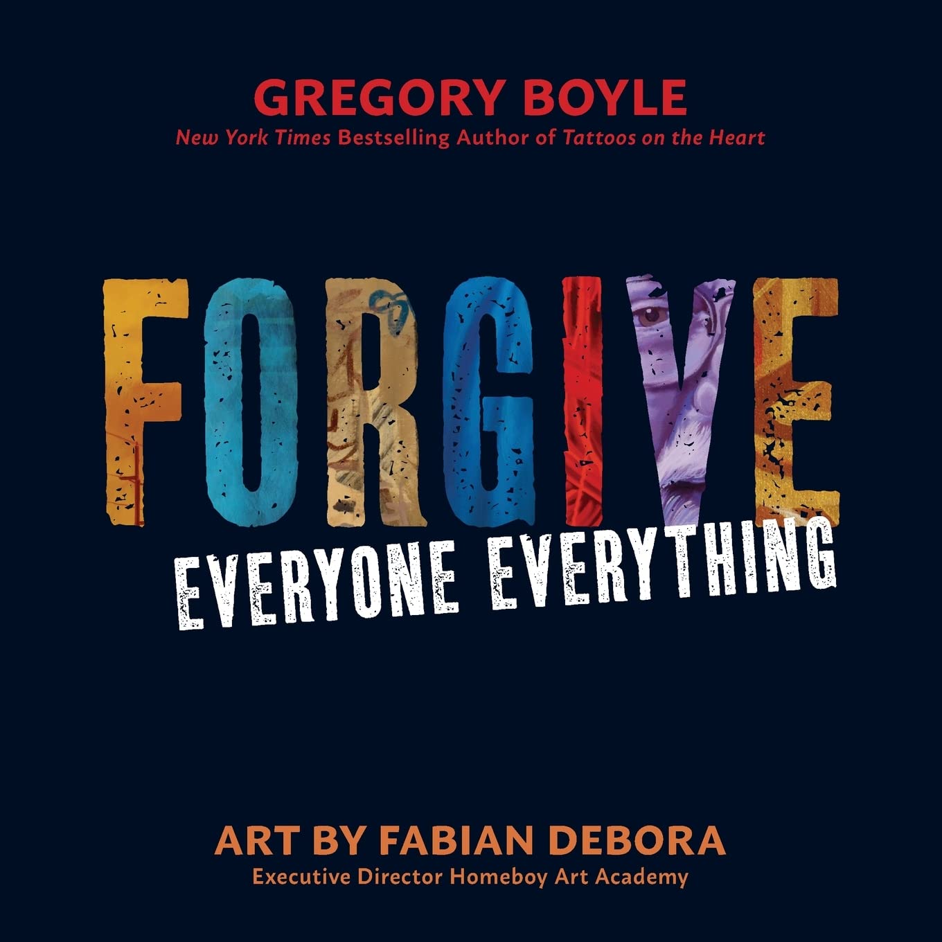 A paperback copy of "Forgive Everyone Everything" by Loyola Press, featuring a cover with calming design elements.