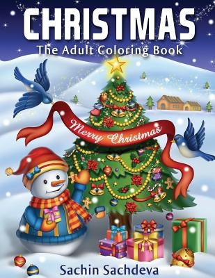 Coloring book cover titled "Christmas: The Adult Coloring Book" by Createspace, featuring festive holiday illustrations on a paperback.