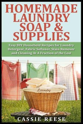 Paperback book titled "Homemade Laundry Soap & Supplies" with recipes for DIY laundry detergent, fabric softener, stain remover, and cleaning.