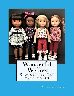Paperback book titled "Wonderful Wellies: Sewing for 14 Tall Dolls" showing the cover with colorful doll footwear illustrations.