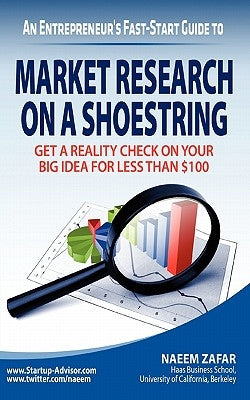Paperback book titled "Market Research on a Shoestring" by Five Mountain Press, featuring a close-up of the cover design.