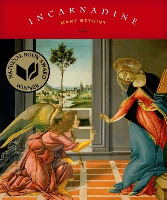 Open book titled "Incarnadine" by Graywolf Press showing pages with text and a dark cover design.