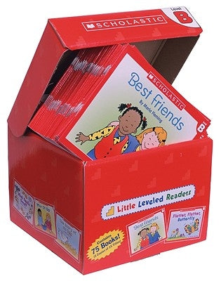 Scholastic Teaching Resources Little Leveled Readers Level B boxed set with colorful book covers for early readers.