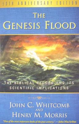 Paperback copy of The Genesis Flood book by P & R Publishing, featuring the cover with biblical and scientific themes.