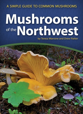 Paperback guidebook titled "Mushrooms of the Northwest" by Adventure Publications, featuring colorful mushroom illustrations on the cover.