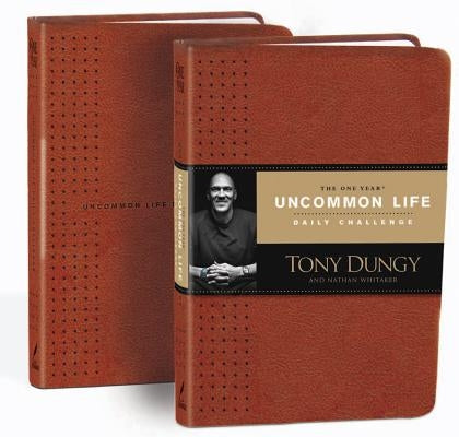 Leather cover of The One Year Uncommon Life Daily Challenge book by Tyndale Momentum, featuring embossed title and textured surface.