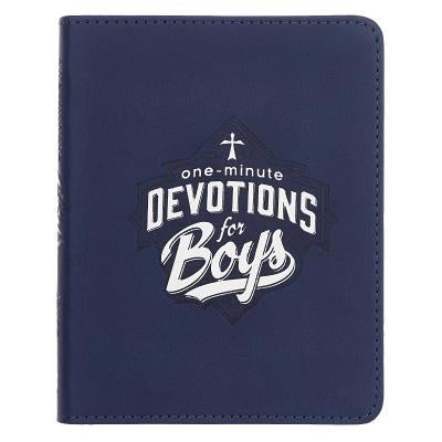 Leather-bound "One-Min Devotions for Boys" devotional book by Christian Art Gifts Inc featuring a brown leather cover.