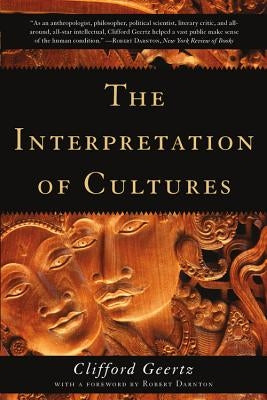Paperback of The Interpretation of Cultures by Basic Books, featuring a close-up of the book cover with text and design elements.