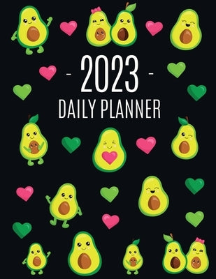 Avocado Daily Planner 2023: Funny & Healthy Fruit Organizer: January-December (12 Months) Cute Green Berry Year Scheduler with Pretty Pink Hearts by Press, Happy Oak Tree
