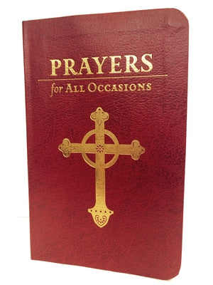 Imitation leather prayer book titled "Prayers for All Occasions: Gift Edition" by Forward Movement Publications, open to a prayer page.