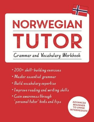 Teach Yourself Norwegian Tutor workbook for advanced beginner to upper intermediate learners, featuring grammar and vocabulary exercises.