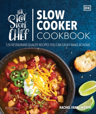 Paperback cookbook titled "The Stay-At-Home Chef Slow Cooker Cookbook" with colorful cover featuring slow cooker recipes.