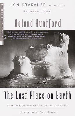 Cover of "The Last Place on Earth" book by Modern Library, featuring a vintage illustration of explorers reaching the South Pole.