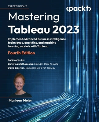 Paperback of Mastering Tableau 2023 by Packt Publishing, featuring the book cover with titles and graphics on business intelligence.