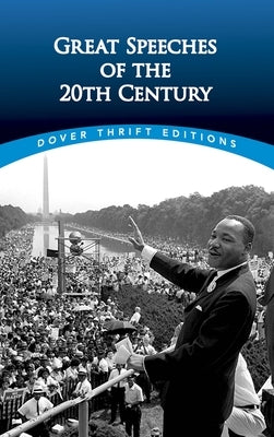 Cover of Dover Publications' book "Great Speeches of the Twentieth Century" featuring a vintage illustration and bold title text.
