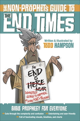 Open book titled "The Non-Prophet's Guide to the End Times" by Harvest Prophecy, featuring text and illustrations on Bible prophecy.