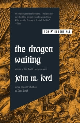 Paperback copy of The Dragon Waiting novel by Tor Books, featuring a dark fantasy cover with mythical dragon imagery.