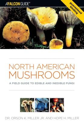 Paperback field guide to North American mushrooms by Falcon Press Publishing, showing colorful illustrations of edible and inedible fungi.