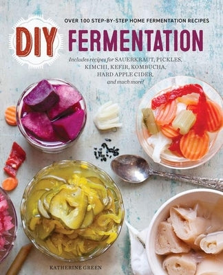 Paperback book titled "DIY Fermentation" by Rockridge Press featuring colorful cover with fermentation jars and fresh vegetables.