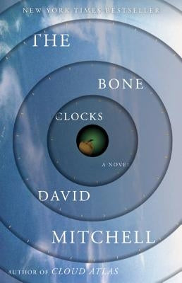 Paperback copy of The Bone Clocks novel by Random House Trade, featuring a book cover with artistic design and title text.