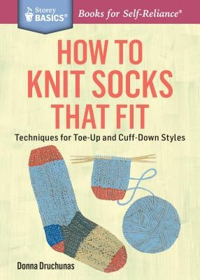 Paperback book titled "How to Knit Socks That Fit" by Storey Publishing, showing the cover with knitting illustrations.