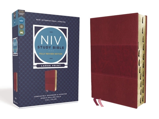 NIV Study Bible, Fully Revised Edition, Large Print, Leathersoft, Burgundy, Red Letter, Thumb Indexed, Comfort Print by Barker, Kenneth L.