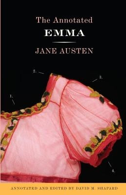 Close-up of "The Annotated Emma" book cover by Anchor Books showing detailed illustrations and elegant typography.