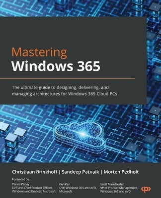 Paperback book titled "Mastering Windows 365" by Packt Publishing, featuring a cover with Windows 365 Cloud PCs and architecture diagrams.
