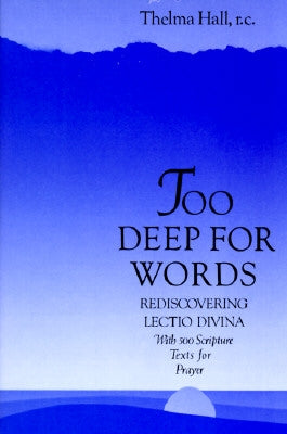 Cover image of "Too Deep for Words" book by Paulist Press, featuring a spiritual and meditative design on the front.