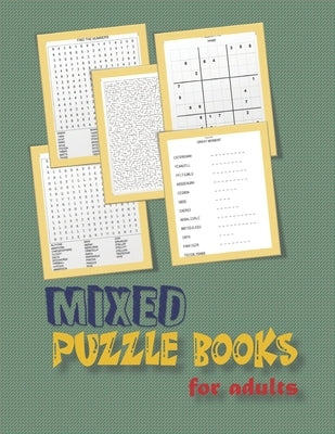 Mixed puzzle books for adults: word search, sudoku hard, Number searches, scramble, and mazes 8,5"x11" 106 pages Paperback Independently Published