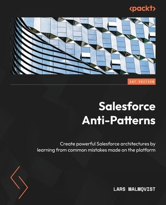 Paperback book titled "Salesforce Anti-Patterns" by Packt Publishing, featuring a cover with architectural diagrams and text.