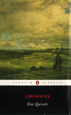Paperback edition of Don Quixote by Penguin Group, showing the book cover with illustrated artwork and title text.