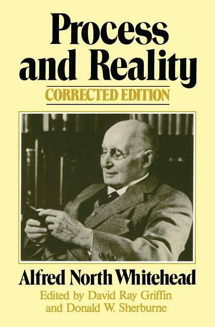 Paperback of "Process and Reality" by Free Press, showing the book cover with title and author's name.
