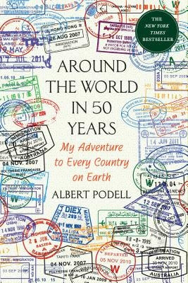 Paperback of "Around the World in 50 Years" by Thomas Dunne Book, showing the book cover with colorful world map illustration.