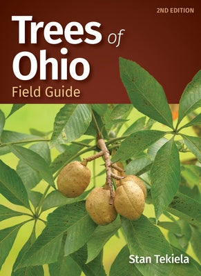 Paperback Trees of Ohio Field Guide by Adventure Publications showcasing colorful pages and illustrations of Ohio tree species.