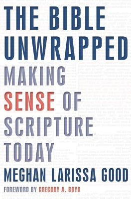 Open copy of "The Bible Unwrapped" book by Herald Press, showing pages with text and illustrations on making sense of scripture today.