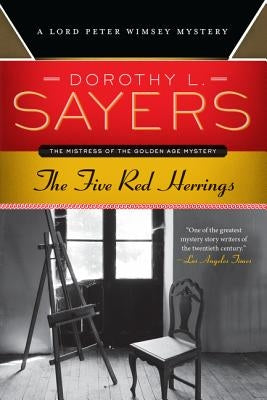 Paperback of The Five Red Herrings by Harper Paperbacks featuring a cover illustration of a Scottish fishing village scene.