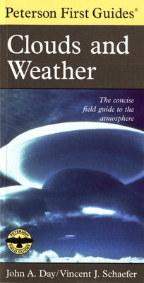Illustration from Peterson First Guide to Clouds and Weather by Mariner Books, showing different cloud types and weather patterns.