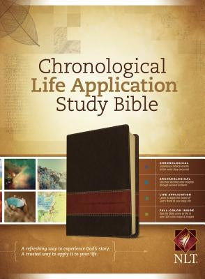 Open Chronological Life Application Study Bible-NLT by Tyndale House Publishers showing pages with highlighted scripture and study notes.