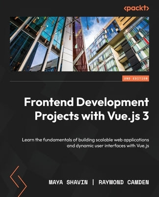 Paperback book titled "Frontend Development Projects with Vue.js 3" by Packt Publishing, showing the cover with Vue.js branding.