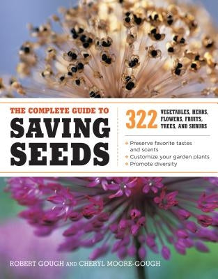 Paperback book titled "The Complete Guide to Saving Seeds" by Storey Publishing, featuring colorful vegetable and plant illustrations.