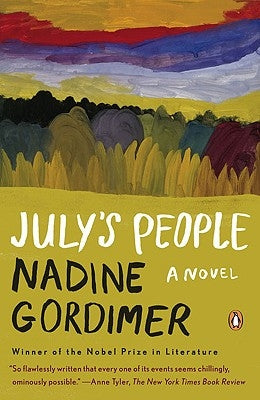 Paperback of July's People by Penguin Books featuring a cover image with bold typography and artistic design.