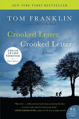 Close-up of the book cover for "Crooked Letter, Crooked Letter" by William Morrow & Company featuring a stylized design.