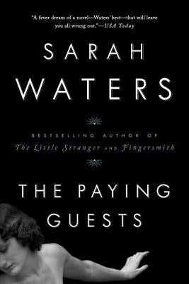 Cover image of "The Paying Guests" novel by Riverhead Books featuring vintage-style artwork and title text.