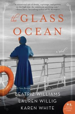 Open book titled The Glass Ocean by William Morrow & Company, showing colorful cover art with ocean-themed design.