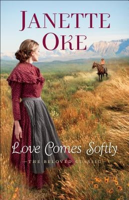 Paperback of Love Comes Softly novel by Bethany House Publishers, showing the front cover with soft floral design.