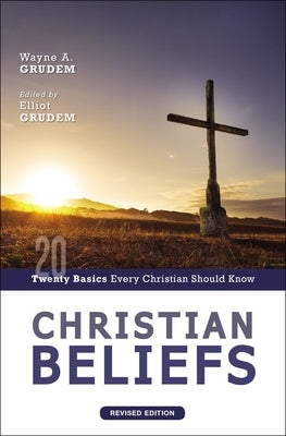 Open book titled "Christian Beliefs, Revised Edition" by Zondervan Academic showing the cover with religious symbols and text.