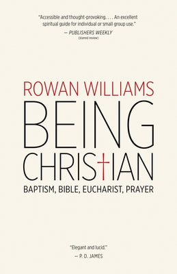 Open Christian book titled "Being Christian" by William B. Eerdmans Publishing, featuring pages with Bible, prayer, baptism, and Eucharist symbols.