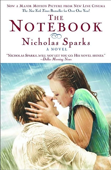 Cover of Warner Books' novel "The Notebook," featuring romantic imagery and the title in elegant lettering.